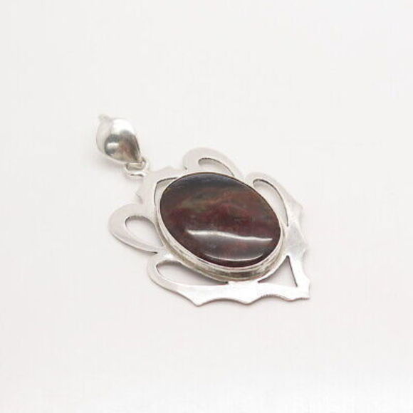 925 Sterling Silver Vintage Real Tiger Iron Gemstone Pendant - Picture 4 of 5